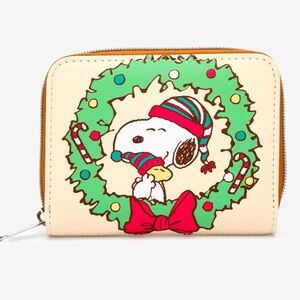 NWT Peanuts x Loungefly Snoopy Woodstock wreath mini zipper wallet